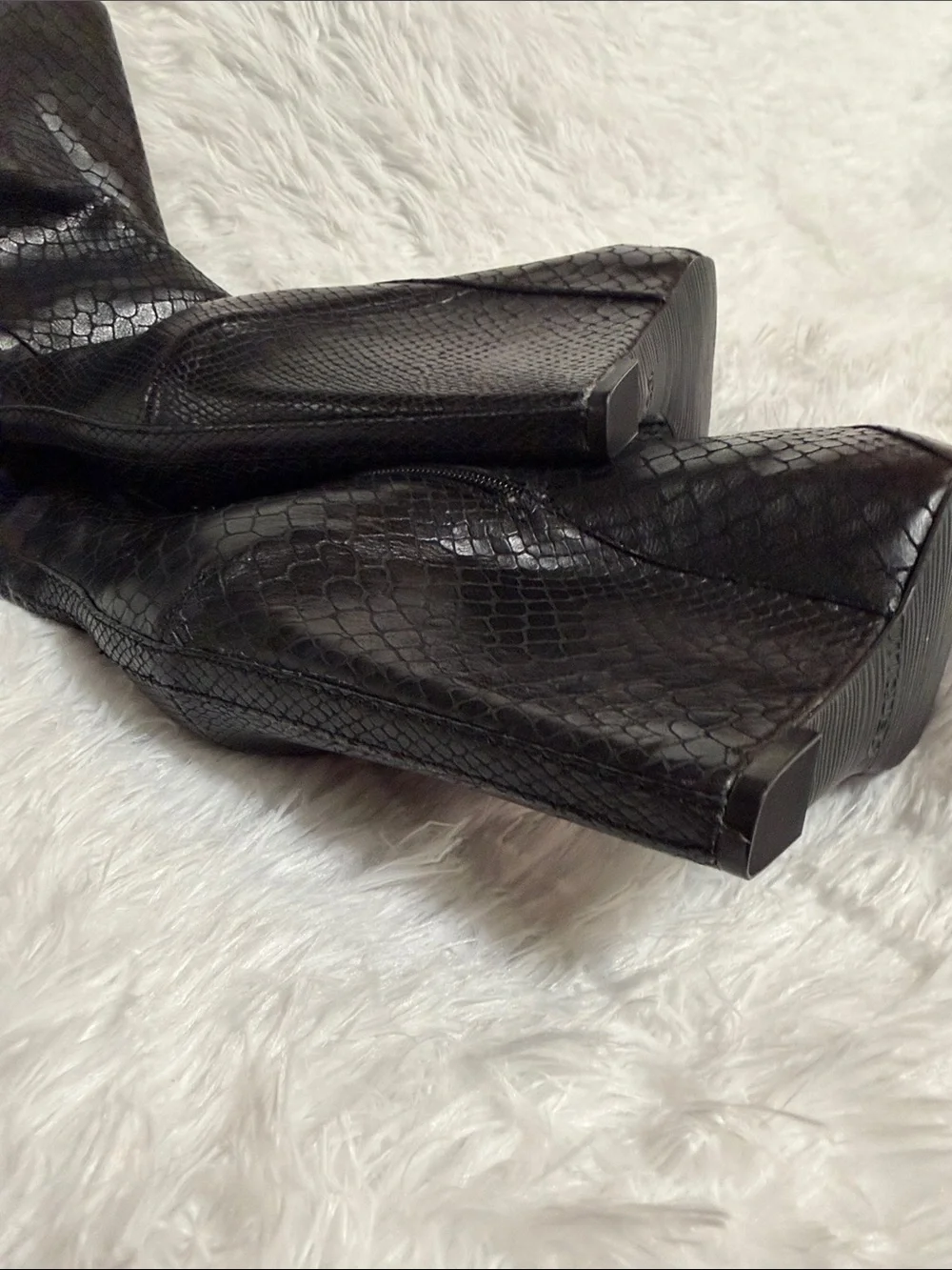 Boutique 9 Black Leather-Textured Wedge Below Knee Boots NWOT